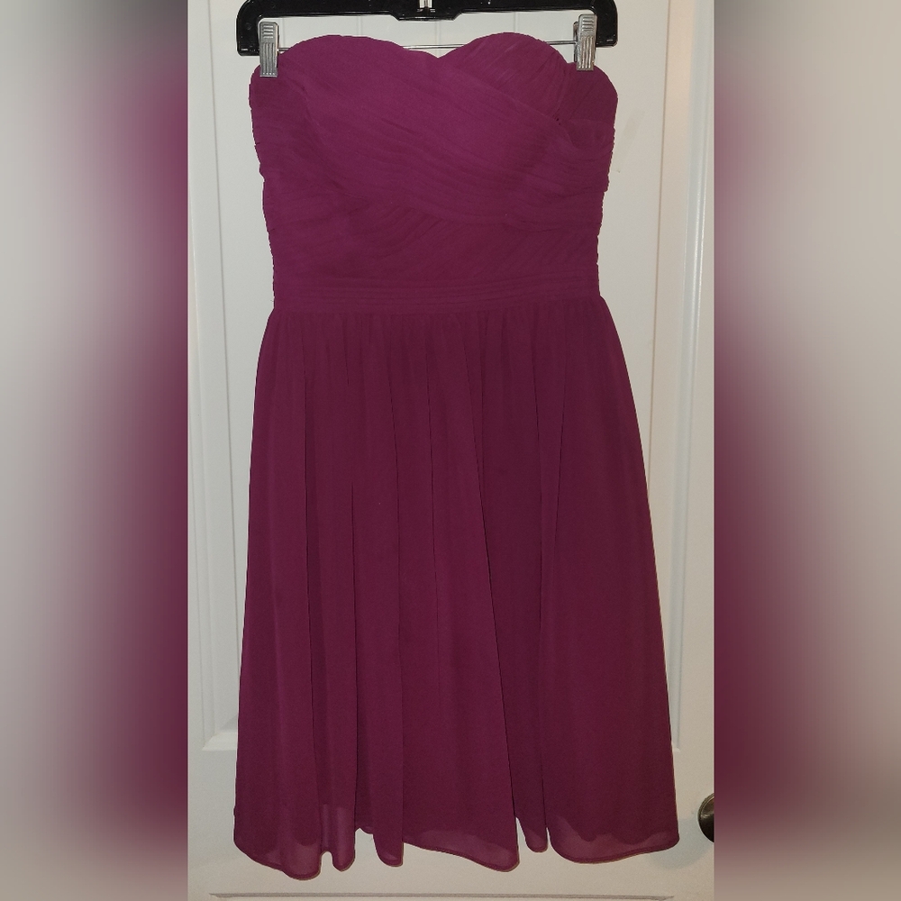Bill Levkoff Magenta Strapless Pleated Chiffon Dress Size 6